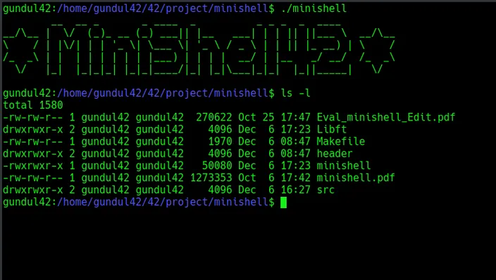 Minishell terminal screenshot