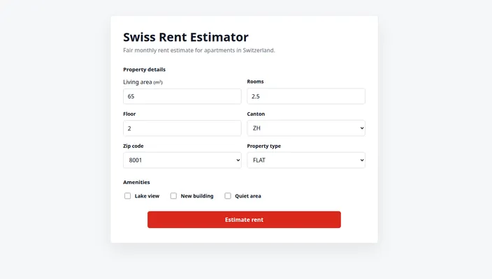 Swiss real estate price predictor app screenshot
